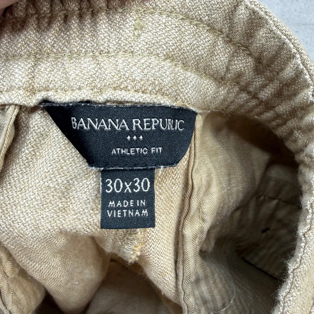 Banana Republic Athletic Linen Pants Mens 30x30 Khaki Tapered Casual Vacation